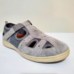 Earth Origins Effie gray suede fabric fisherman comfort flat shoes 9.5W NWOB